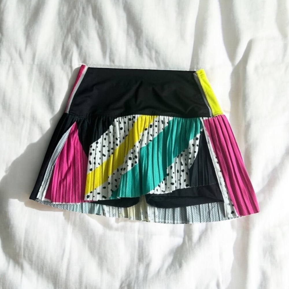 Lucky in Love Black Athletic Skort with Pink, Teal & Yellow Panels